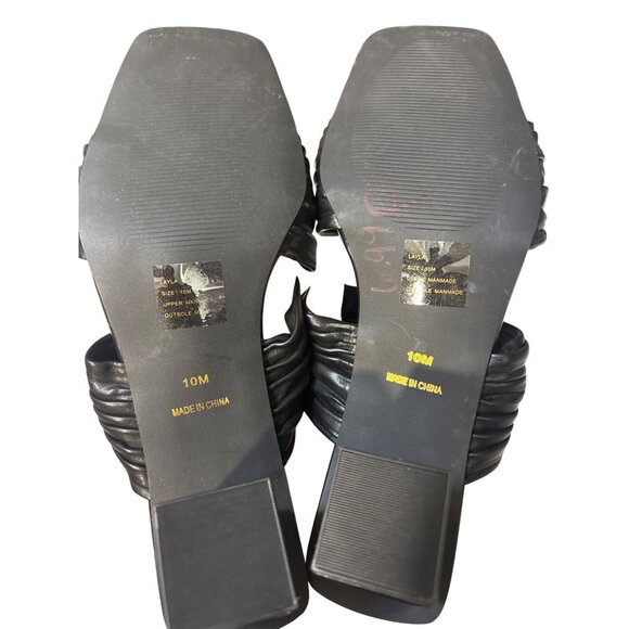 Coconuts By Matisse Black Heeled Sandals Size 10M With Woven Strap Design & Text - Picture 6 of 7